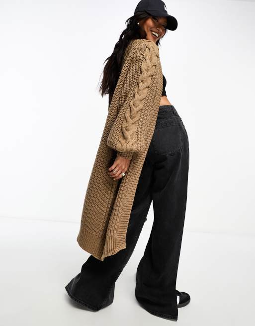 Chunky cable knit long cardigan sale