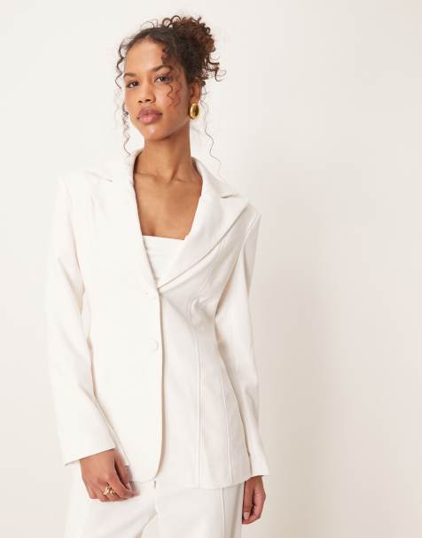 YAS premium cinched waist detail blazer in gardenia white (part of a set) - view 1