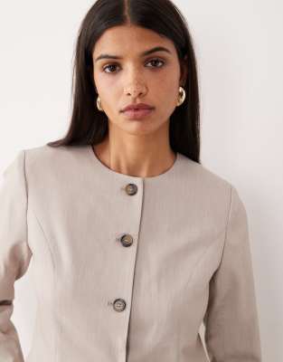 Y.a.s. Premium Collarless Fitted Blazer In Gray