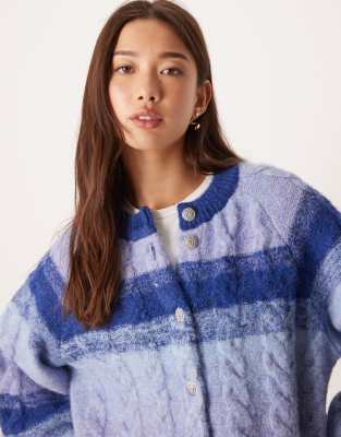 Y.a.s. Premium Color Block Chunky Cardigan In Blue