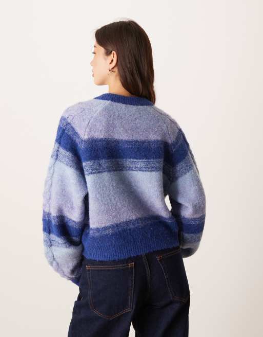 YAS premium color block chunky cardigan in blue | ASOS