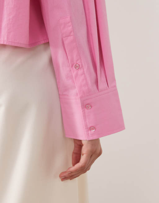 YAS premium cropped cotton shirt with pocket details in mauve pink, 2 of 4