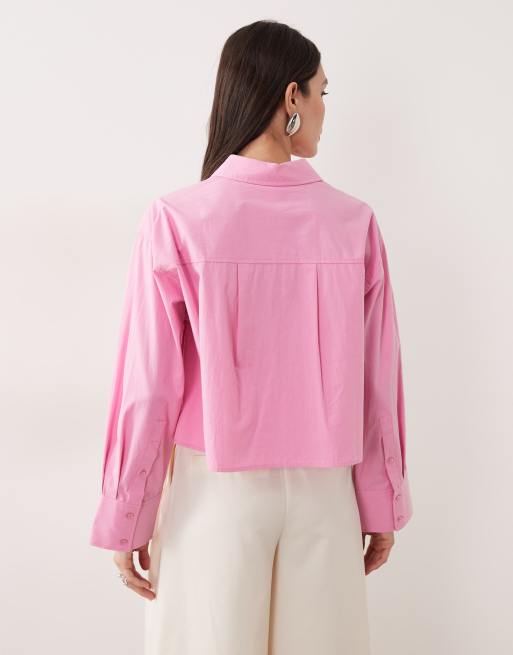 YAS premium cropped cotton shirt with pocket details in mauve pink, 4 of 4