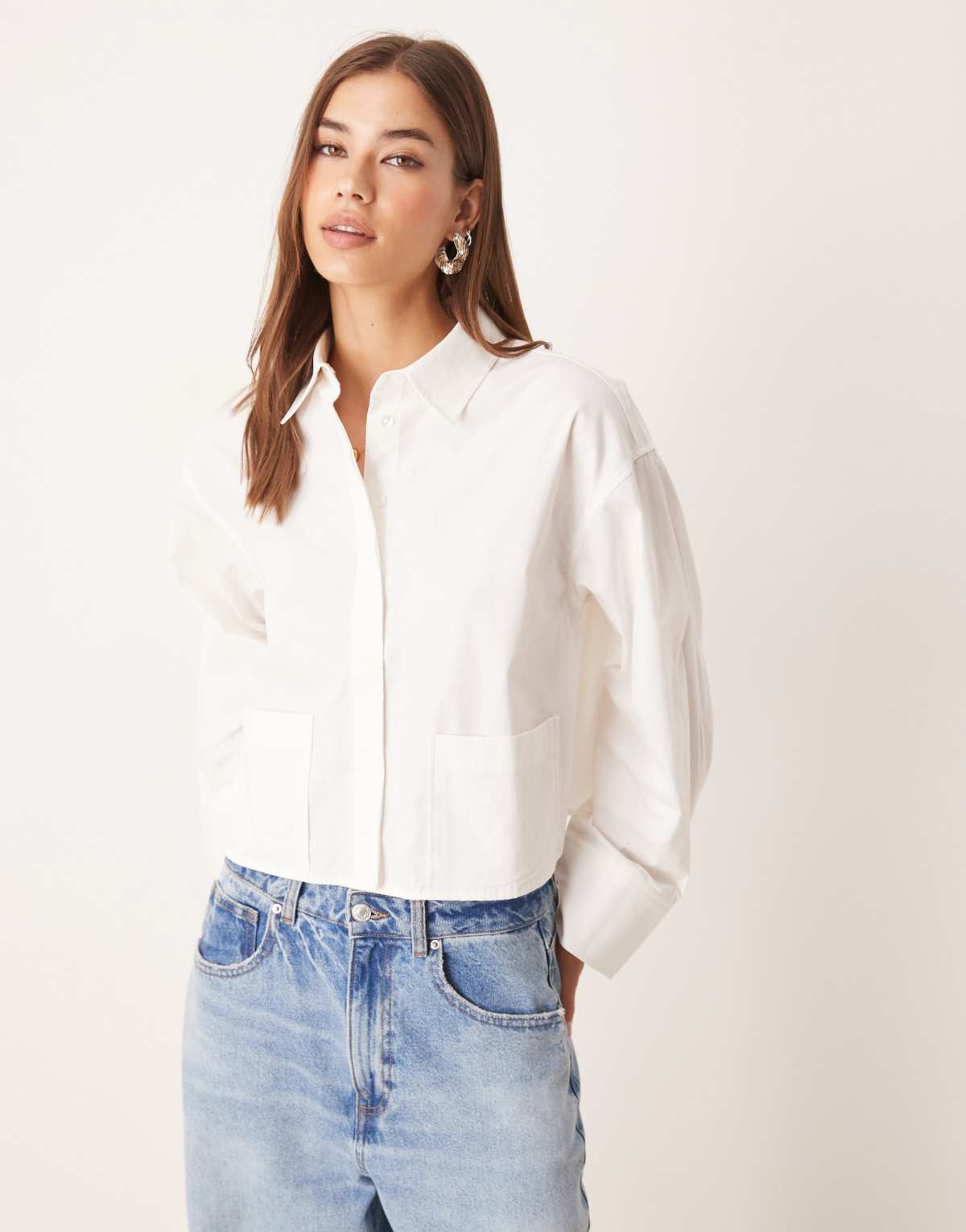 YAS premium cropped shirt with pocket details in white