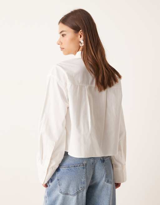 YAS premium cropped shirt with pocket details in white