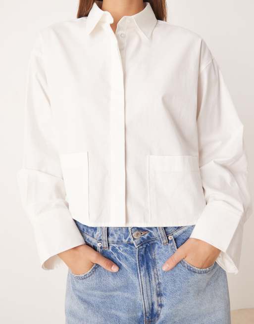 YAS premium cropped shirt with pocket details in white