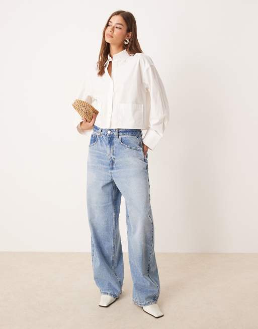 YAS premium cropped shirt with pocket details in white