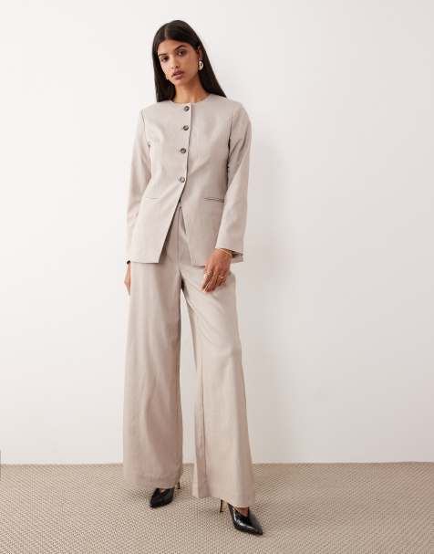 YAS premium fitted blazer and wide leg pants suit set in pale grey - view 1