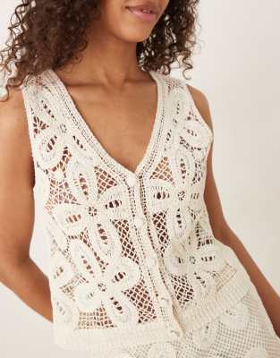 Y.a.s. Premium Floral Crochet Knit Vest In White