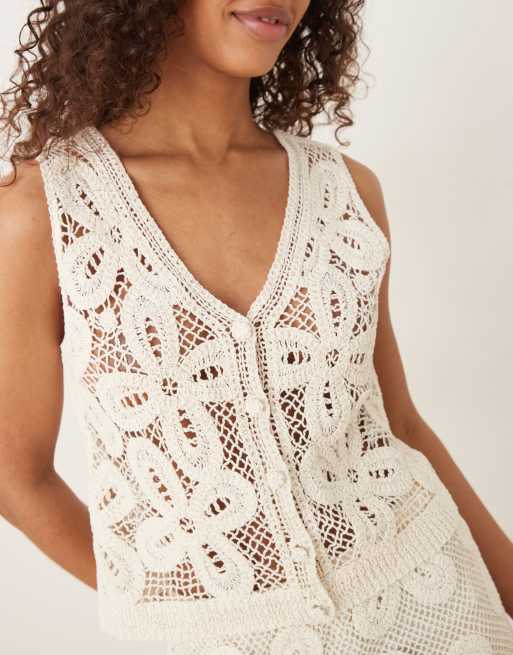 YAS premium floral crochet knit vest in cream - part of a set | ASOS