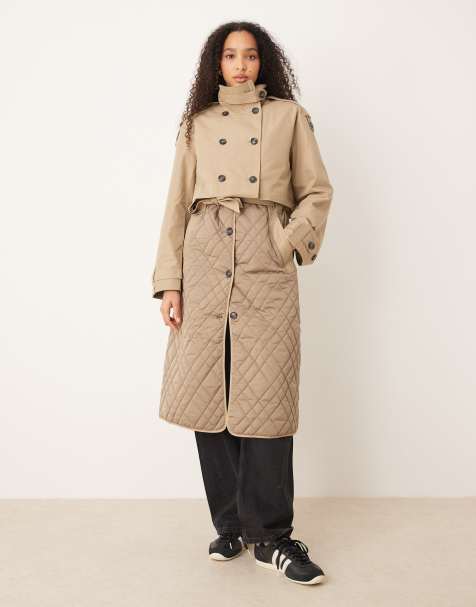 YAS - Premium - Gewatteerde trenchcoat met lange pasvorm in beige, op meerdere manieren te dragen - view 1