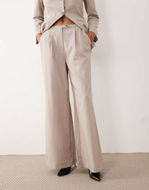 YAS premium high waisted wide leg pants in pale grey (part of a set), 2 of 5