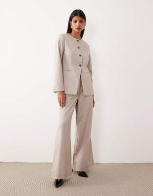 YAS YAS premium high waisted wide leg trouser co-ord in pale grey