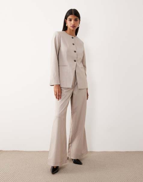 YAS premium high waisted wide leg trouser co-ord in pale grey - view 1