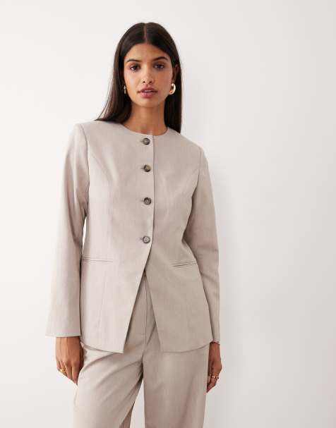 YAS premium collarless fitted blazer co-ord in pale grey