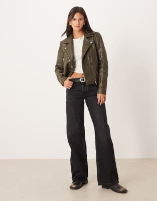 Y.a.s. Premium Leather Biker Jacket In Green