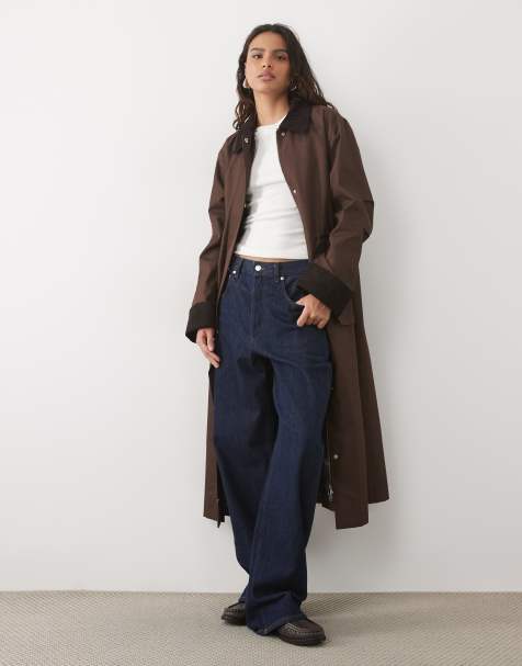 YAS premium oversized maxi parka coat with waist cinching in chocolate brown - view 1