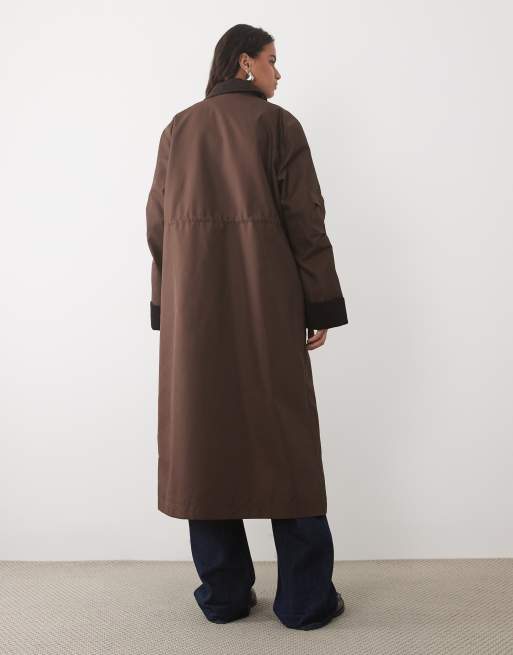 YAS premium oversized maxi parkajas met aantrekbare taille in chocoladebruin, 2 van 4
