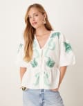 [YAS] YAS premium paisley embroidered tie front peplum hem top in white 14 Star white