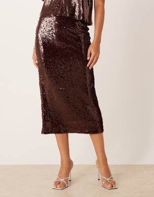 Y.a.s. Premium Sequin Midi Skirt In Red