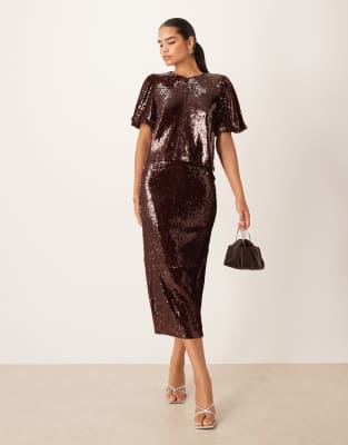 Y.a.s. Premium Sequin Top In Brown