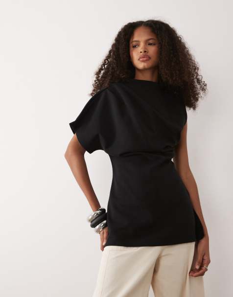 YAS – Premium – Svart, strukturerad topp i jersey med asymmetrisk design - view 1