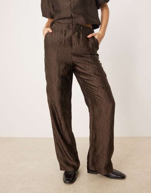 YAS premium texture high waist pants in chocolate brown (part of a set), 2 of 5