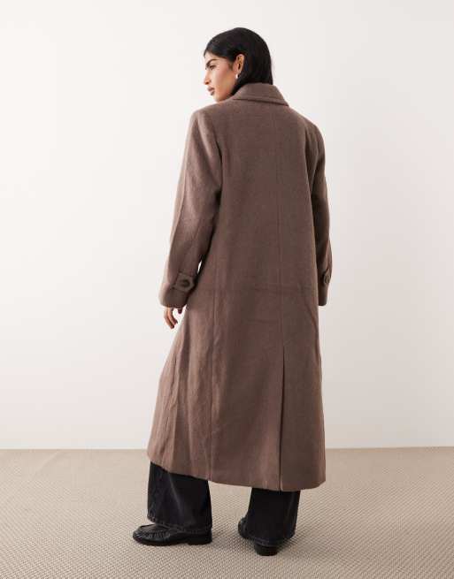 YAS premium textured formal maxi coat in brown, 3 of 4