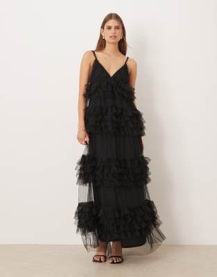 Y.a.s. Premium Tulle Maxi Dress In Black