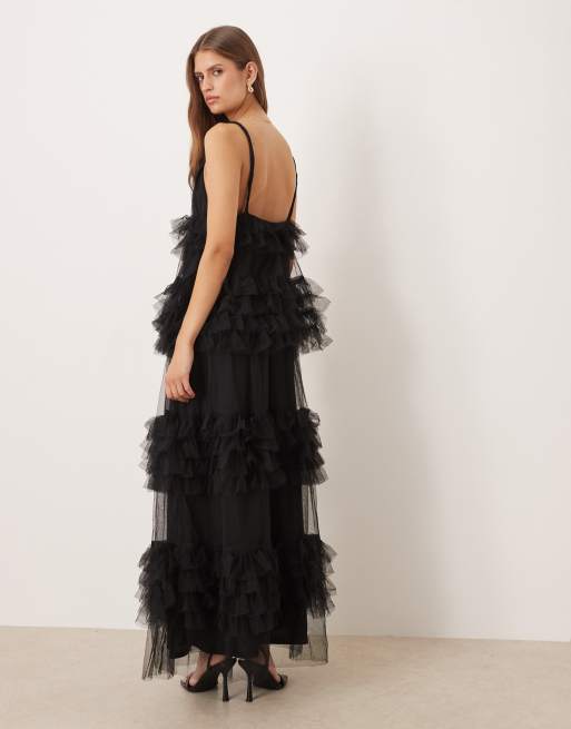YAS premium tulle maxi dress in black, 3 of 4