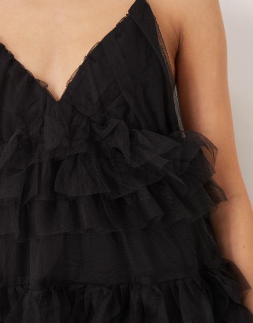 YAS premium tulle maxi dress in black, 4 of 4