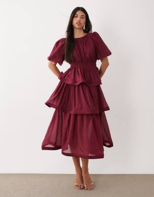 Y.a.s. Premium Volume Tiered Maxi Dress In Red