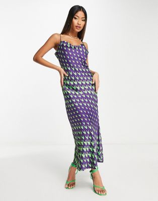 Y.A.S printed midi dress in purple and green