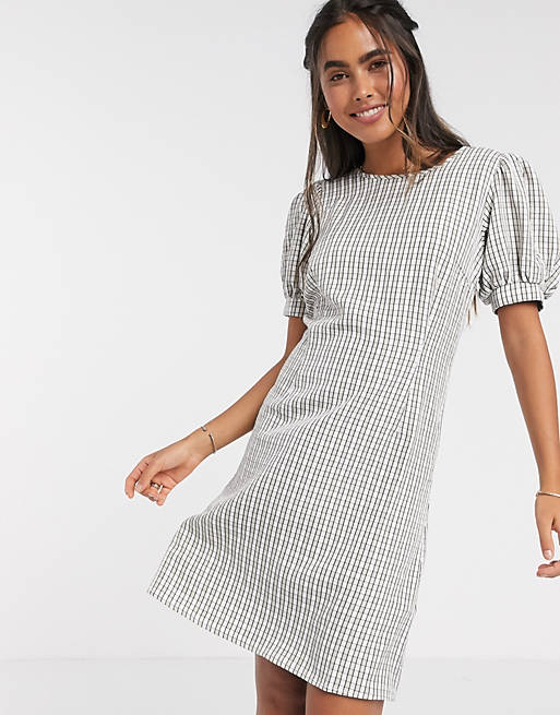  YAS puff sleeve dress in CHECK print 