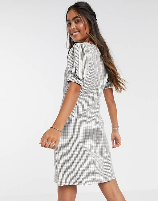  YAS puff sleeve dress in CHECK print 