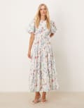 [YAS] YAS puff sleeve floral midi dress in cream-White 8 Birch Neena