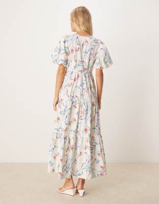 Y.a.s. Puff Sleeve Floral Midi Dress