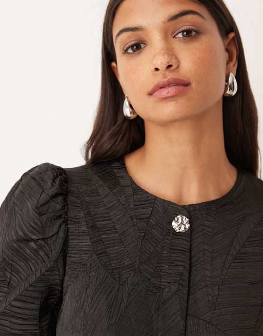  YAS puff sleeve jacquard top in black (part of a set) , 3 of 4