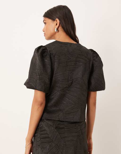  YAS puff sleeve jacquard top in black (part of a set) , 4 of 4