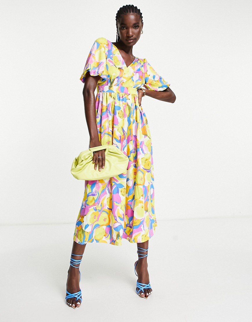 Y. A.S puff sleeve maxi dress in bright floral-Multi