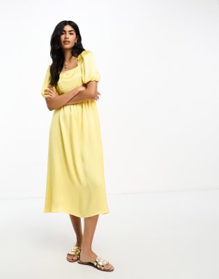 YAS Y.A.S puff sleeve maxi dress in yellow