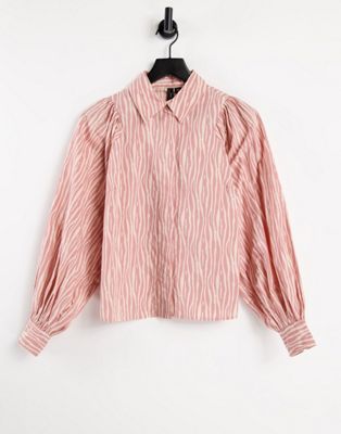 Y.A.S puff sleeve shirt in pink & white print - ASOS Price Checker