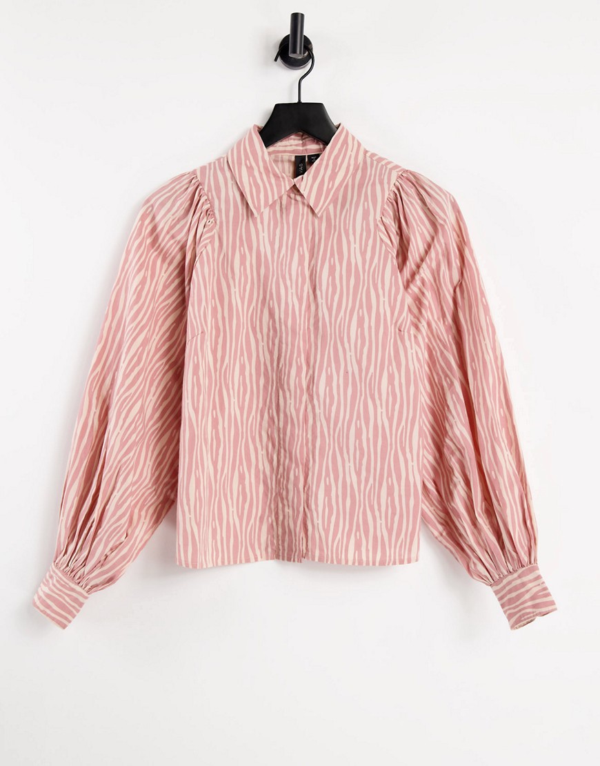 Y.A.S puff sleeve shirt in pink & white print-Multi