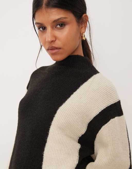 YAS - Pull en maille d'ensemble contrastant - Noir et crème, 3 de 4