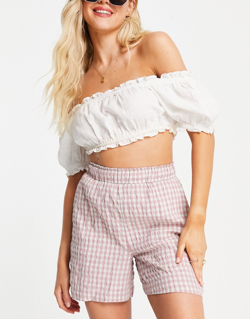 Y. A.S pull on shorts co-ord in pink & white gingham-Multi