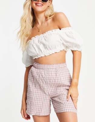 Y.A.S pull-on shorts in pink & white gingham - part of a set-Multi