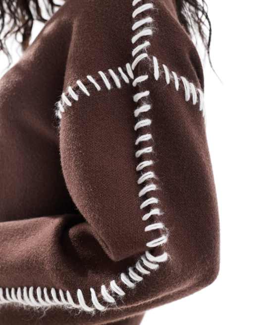 YAS – Pullover in Braun mit Kontrastnaht, 2 von 4