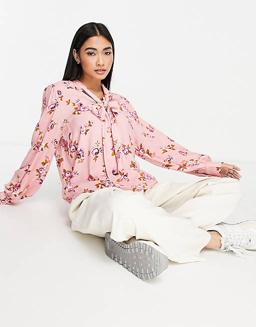 Y.A.S pussy bow blouse in pink floral