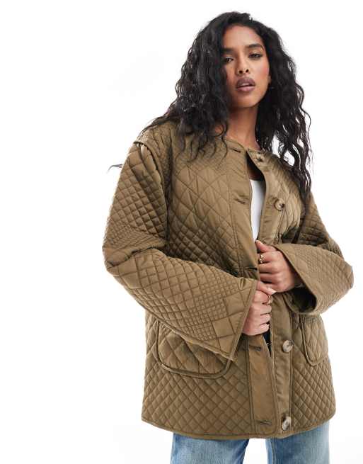 YAS quilted jacket in khaki, 2 of 4