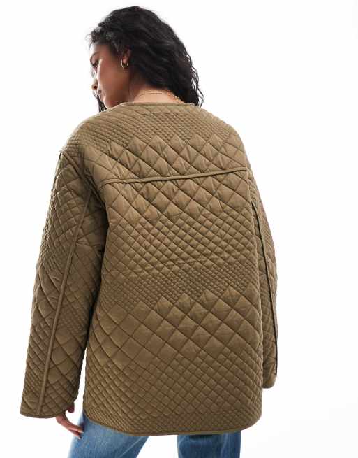 YAS quilted jacket in khaki, 4 of 4
